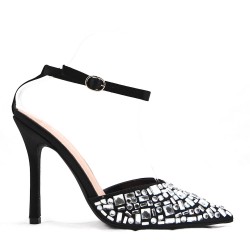 Mixed-material heeled sandal