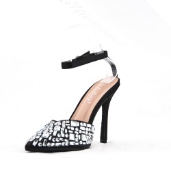 Mixed-material heeled sandal