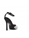 Mixed-material heeled sandal