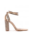 Mixed-material heeled sandal