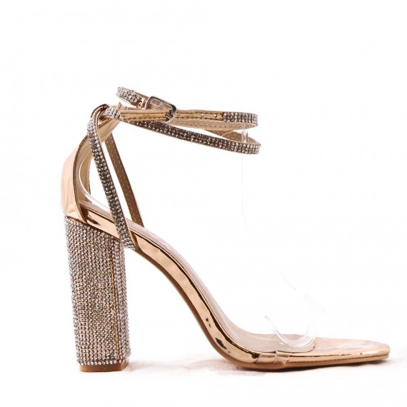 Mixed-material heeled sandal