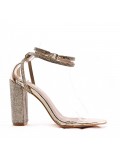 Mixed-material heeled sandal