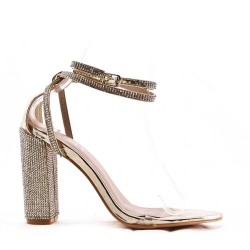 Mixed-material heeled sandal