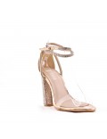 Mixed-material heeled sandal