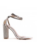 Mixed-material heeled sandal