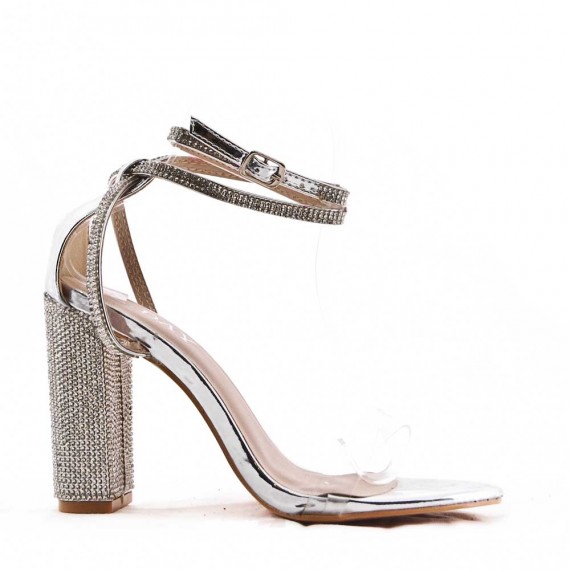 Mixed-material heeled sandal