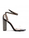 Mixed-material heeled sandal