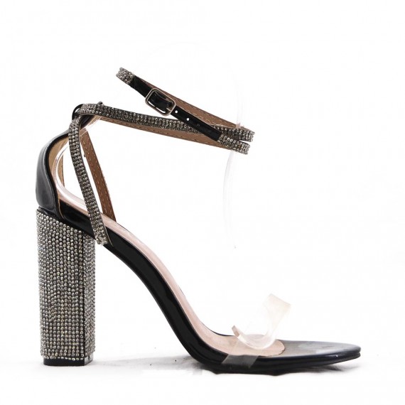 Mixed-material heeled sandal