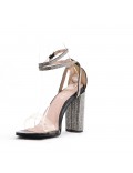 Mixed-material heeled sandal