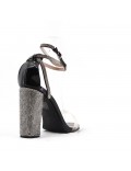 Mixed-material heeled sandal