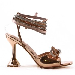 Mixed-material heeled sandal