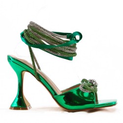 Mixed-material heeled sandal