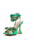 Mixed-material heeled sandal