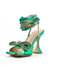 Mixed-material heeled sandal