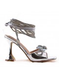 Mixed-material heeled sandal