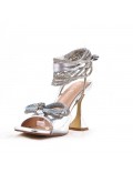 Mixed-material heeled sandal