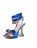 Mixed-material heeled sandal