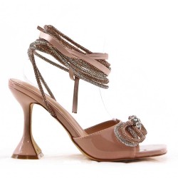 Mixed-material heeled sandal