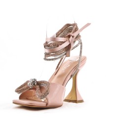 Mixed-material heeled sandal