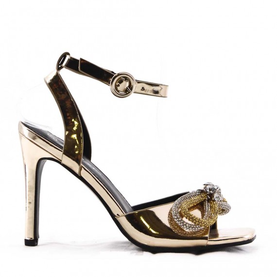 Mixed-material heeled sandal