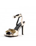 Mixed-material heeled sandal