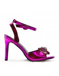 Mixed-material heeled sandal