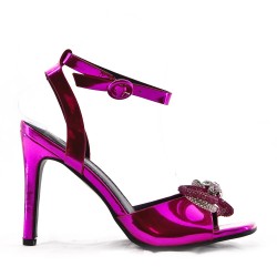 Mixed-material heeled sandal