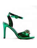 Mixed-material heeled sandal