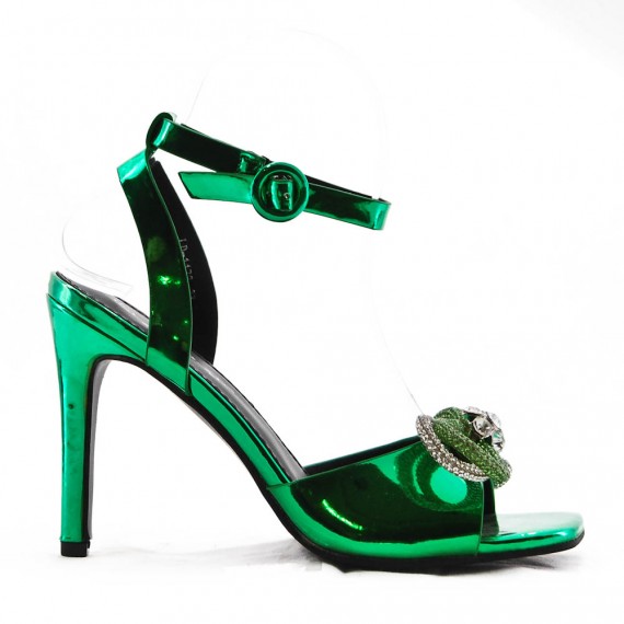 Mixed-material heeled sandal