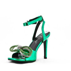 Mixed-material heeled sandal