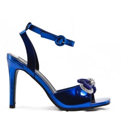 Mixed-material heeled sandal