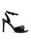 Mixed-material heeled sandal