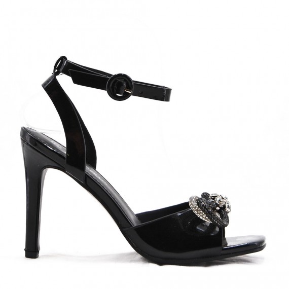 Mixed-material heeled sandal