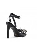 Mixed-material heeled sandal