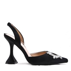 Mixed-material heeled sandal