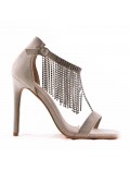 Mixed-material heeled sandal