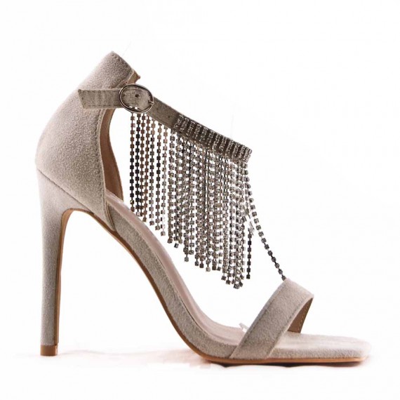 Mixed-material heeled sandal