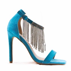 Mixed-material heeled sandal