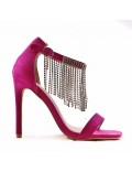 Mixed-material heeled sandal