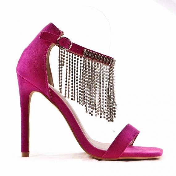 Mixed-material heeled sandal