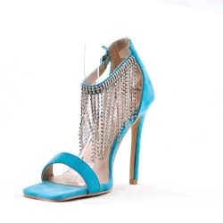 Mixed-material heeled sandal