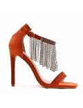 Mixed-material heeled sandal