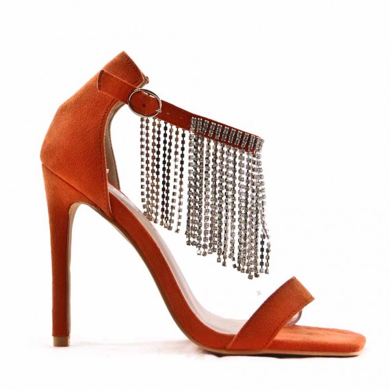 Mixed-material heeled sandal