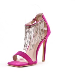 Mixed-material heeled sandal