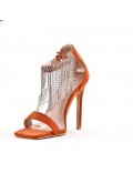 Mixed-material heeled sandal