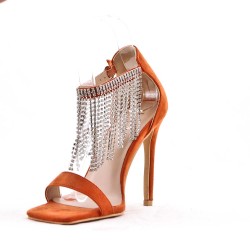 Mixed-material heeled sandal