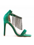 Mixed-material heeled sandal