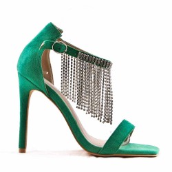 Mixed-material heeled sandal