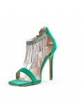 Mixed-material heeled sandal