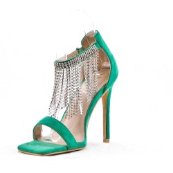 Mixed-material heeled sandal